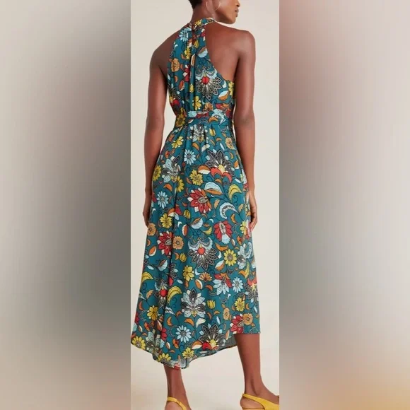 Anthropologie Geneva Halter Wide Leg Floral Jumpsuit Romper Keyhole Feminine - Picture 6 of 14